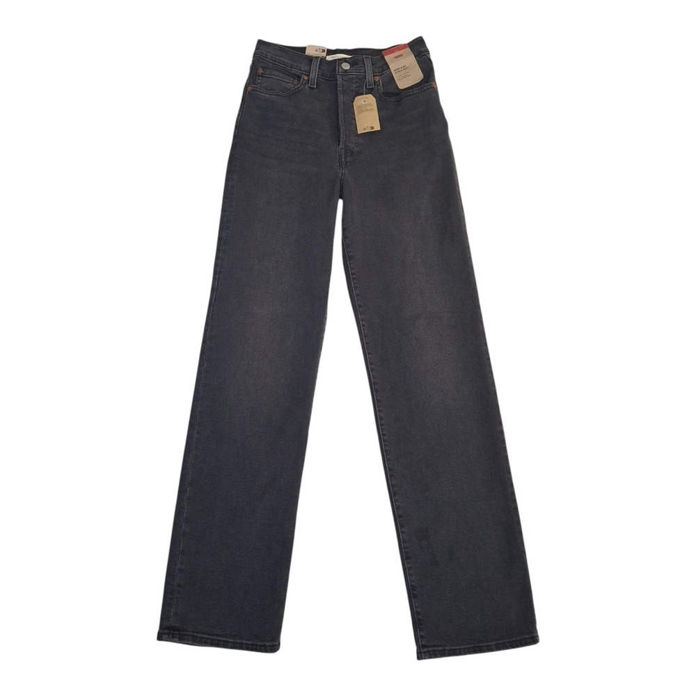 Levis Ribcage Straight Jeans Womens 28x32* Faded Black High Rise Denim NWT